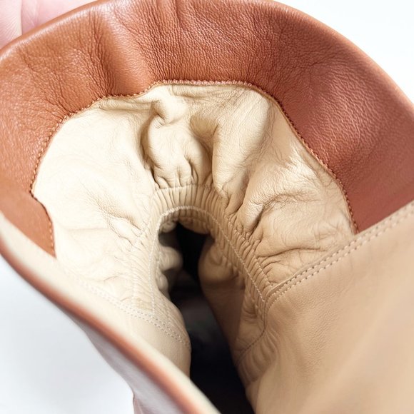 Chloe | Cognac Leather Peep Toe Cinched Ankle Boots | 38.5/8.5 - Picture 9 of 14